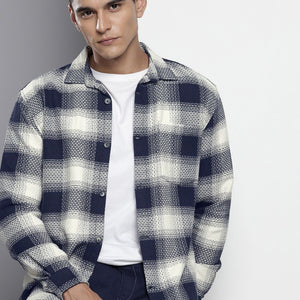 Men's Navy Blue Relaxed Fit Textured Casual Shirt