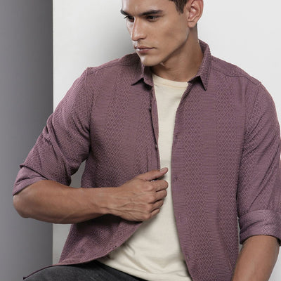 Men's Purple Regular Fit Solid Resort Wear Shirt