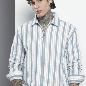 Men's Green Relaxed Fit Striped Resort Wear Shirt