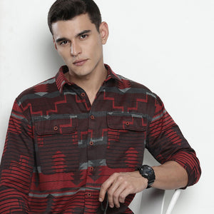 Men's Red Relaxed Fit Geometric Print Resort Wear Shirt