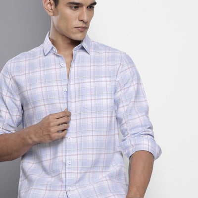 Men's Blue Slim Fit Checked Casual Shirt