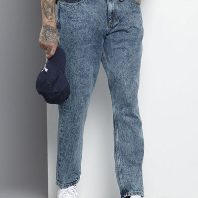 Men's Blue Dad Fit Solid Jeans