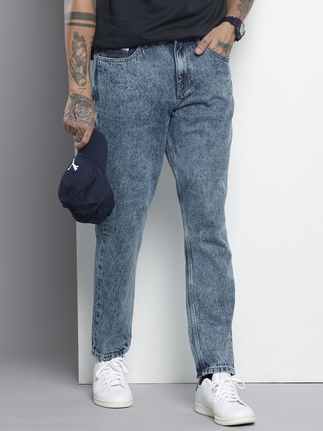 Men's Blue Dad Fit Solid Jeans