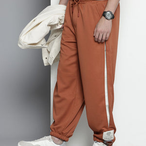 Men's Brown Relaxed Fit Textured Baggy Joggers