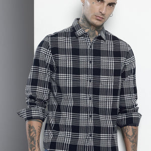 Men's Black Regular Fit Checked Casual Overshirt
