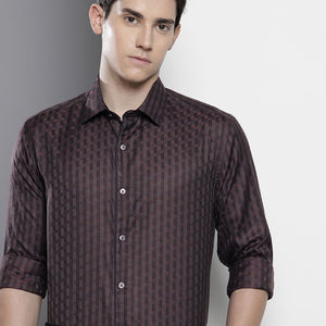 Men's Purple Slim Fit Checked Formal Shirt