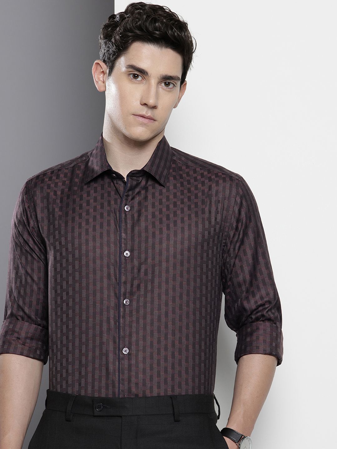 Men's Purple Slim Fit Checked Formal Shirt