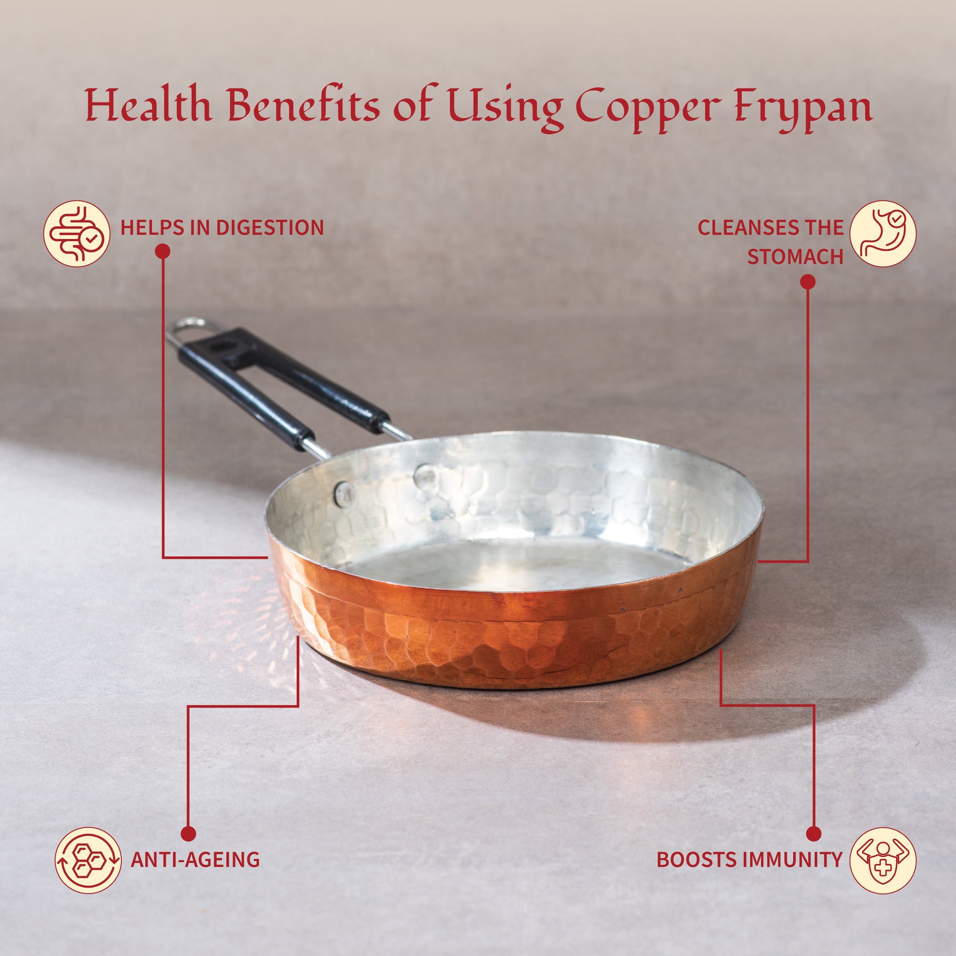 Copper Frypan (Frying Pan)- Naturally non stick , Non Toxic, Teflon Free