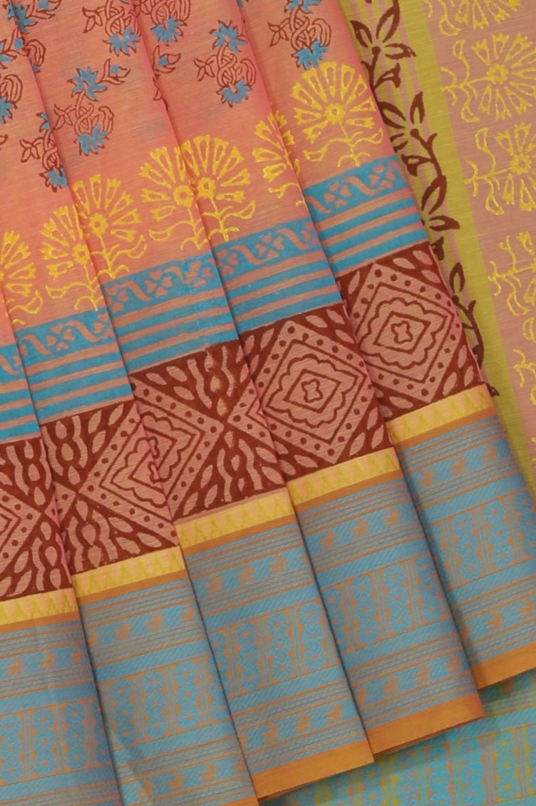 Hand block printed cotton saree
