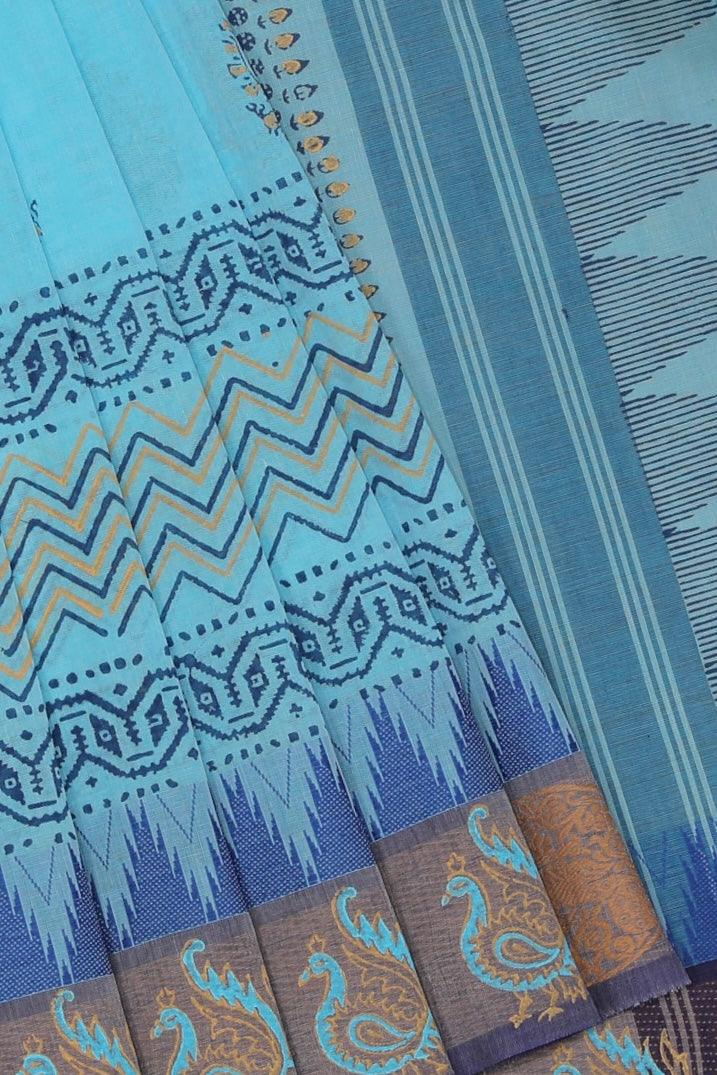 Hand block printed cotton saree