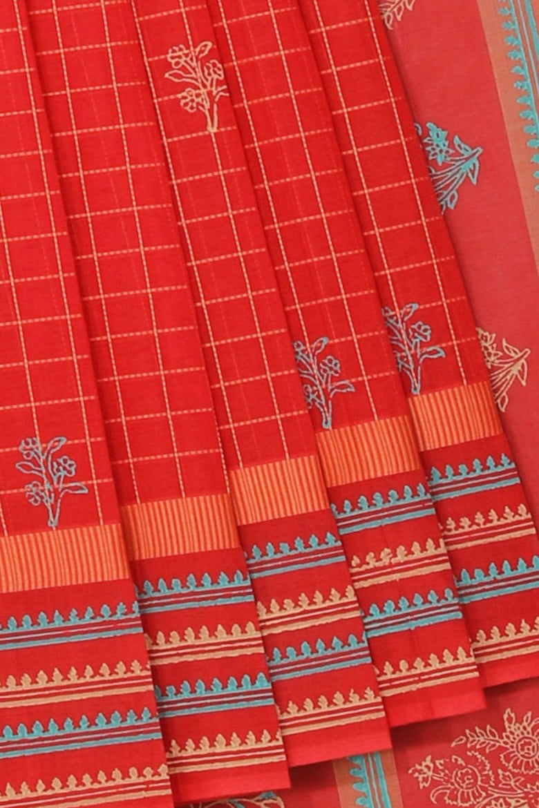 Hand block printed cotton saree