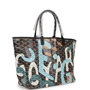 Goyard Limited Edition Black Goyardine Canvas Blue Camou Lettres flage St. Louis PM Tote Bag Palladium Hardware