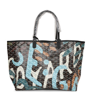 Goyard Limited Edition Black Goyardine Canvas Blue Camou Lettres flage St. Louis PM Tote Bag Palladium Hardware