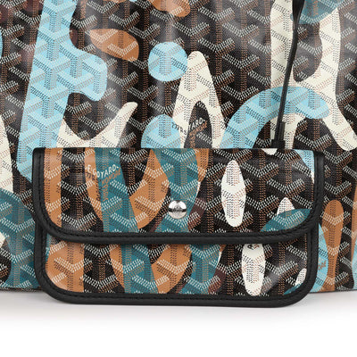 Goyard Limited Edition Black Goyardine Canvas Blue Camou Lettres flage St. Louis PM Tote Bag Palladium Hardware