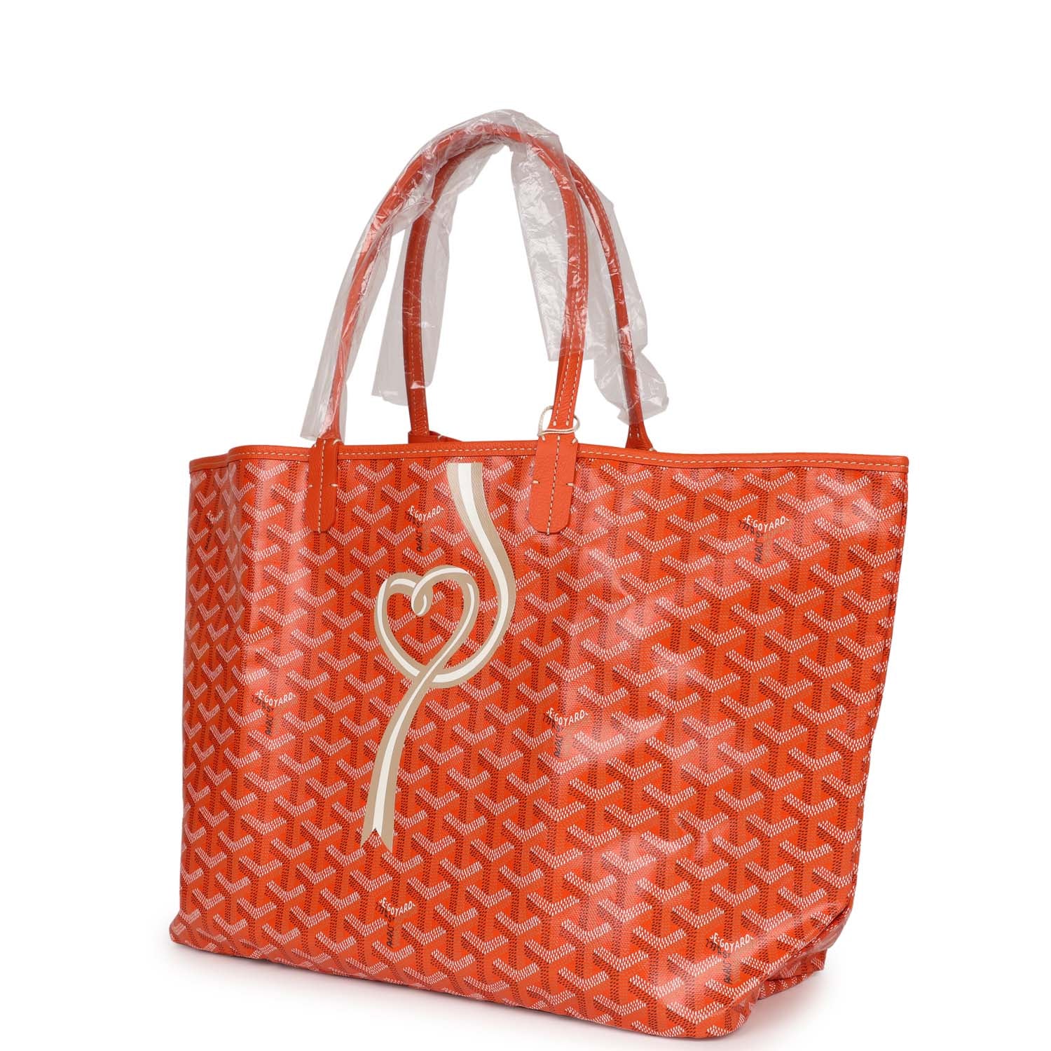 Goyard Goyardine Orange Hand-Painted Coeur Ruban St. Louis PM Tote Bag Palladium Hardware