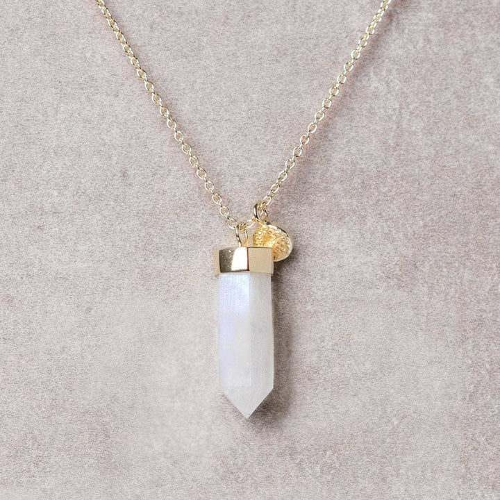 Rainbow Moonstone Crystal Point Necklace