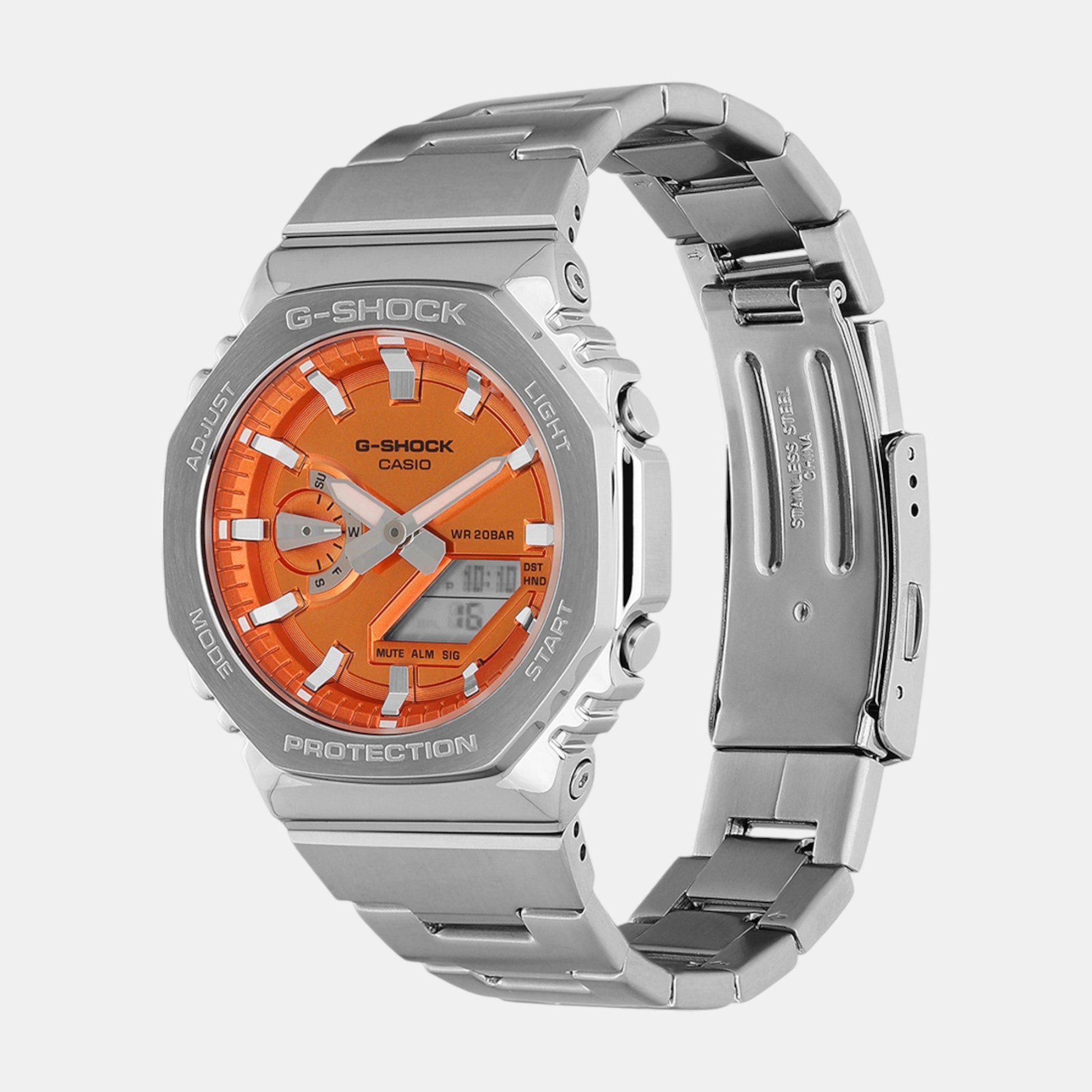 G-Shock Men Quartz Orange Dial Analog-Digital Stainless Steel Watch G1610