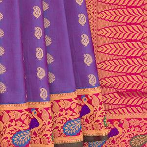 Purple Handwoven Gadwal Silk Saree With Mango Butta & Paithani Border-Purple