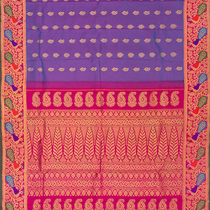 Purple Handwoven Gadwal Silk Saree With Mango Butta & Paithani Border-Purple