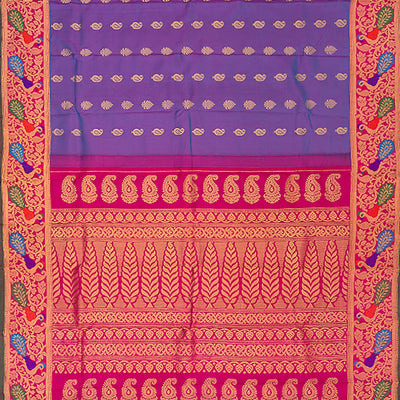 Purple Handwoven Gadwal Silk Saree With Mango Butta & Paithani Border-Purple