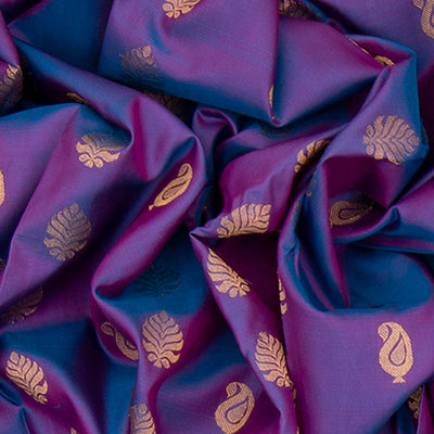 Purple Handwoven Gadwal Silk Saree With Mango Butta & Paithani Border-Purple