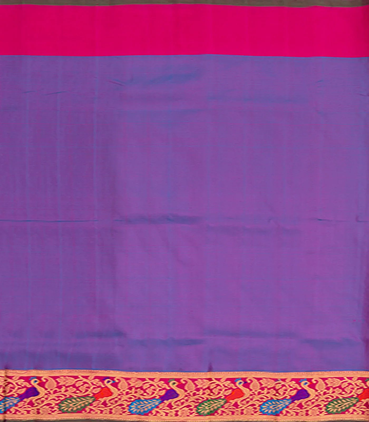 Purple Handwoven Gadwal Silk Saree With Mango Butta & Paithani Border-Purple