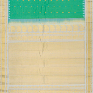 Sea Green Handloom Gadwal Silk Cotton Saree With Cream Border-Sea Green