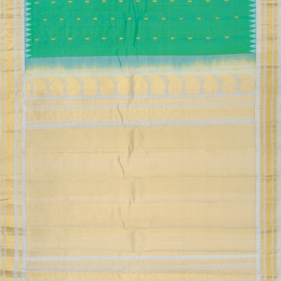 Sea Green Handloom Gadwal Silk Cotton Saree With Cream Border-Sea Green