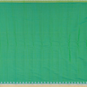 Sea Green Handloom Gadwal Silk Cotton Saree With Cream Border-Sea Green