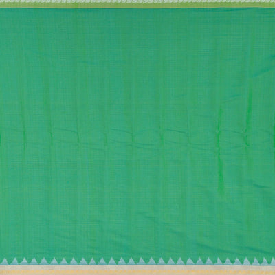 Sea Green Handloom Gadwal Silk Cotton Saree With Cream Border-Sea Green