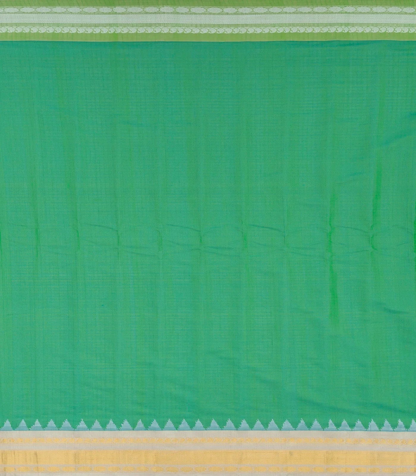 Sea Green Handloom Gadwal Silk Cotton Saree With Cream Border-Sea Green