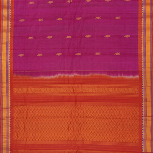 Pink Handloom Gadwal Silk Cotton Saree With Floral Butta & Red Border-Pink