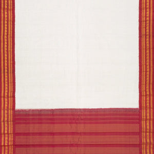 White Handloom Gadwal Cotton Saree With Contrast Border-White