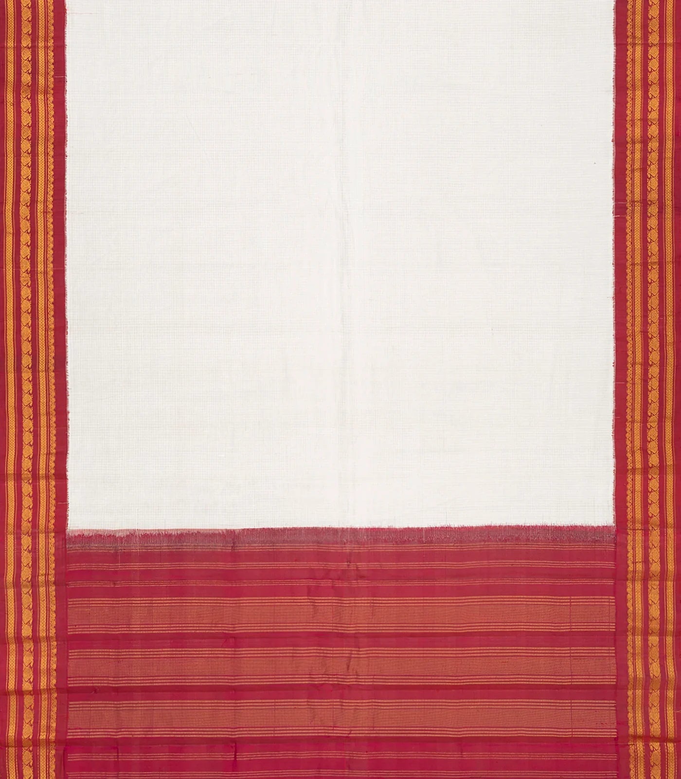 White Handloom Gadwal Cotton Saree With Contrast Border-White