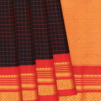 Black Handloom Gadwal SICO Saree With Checks-Black