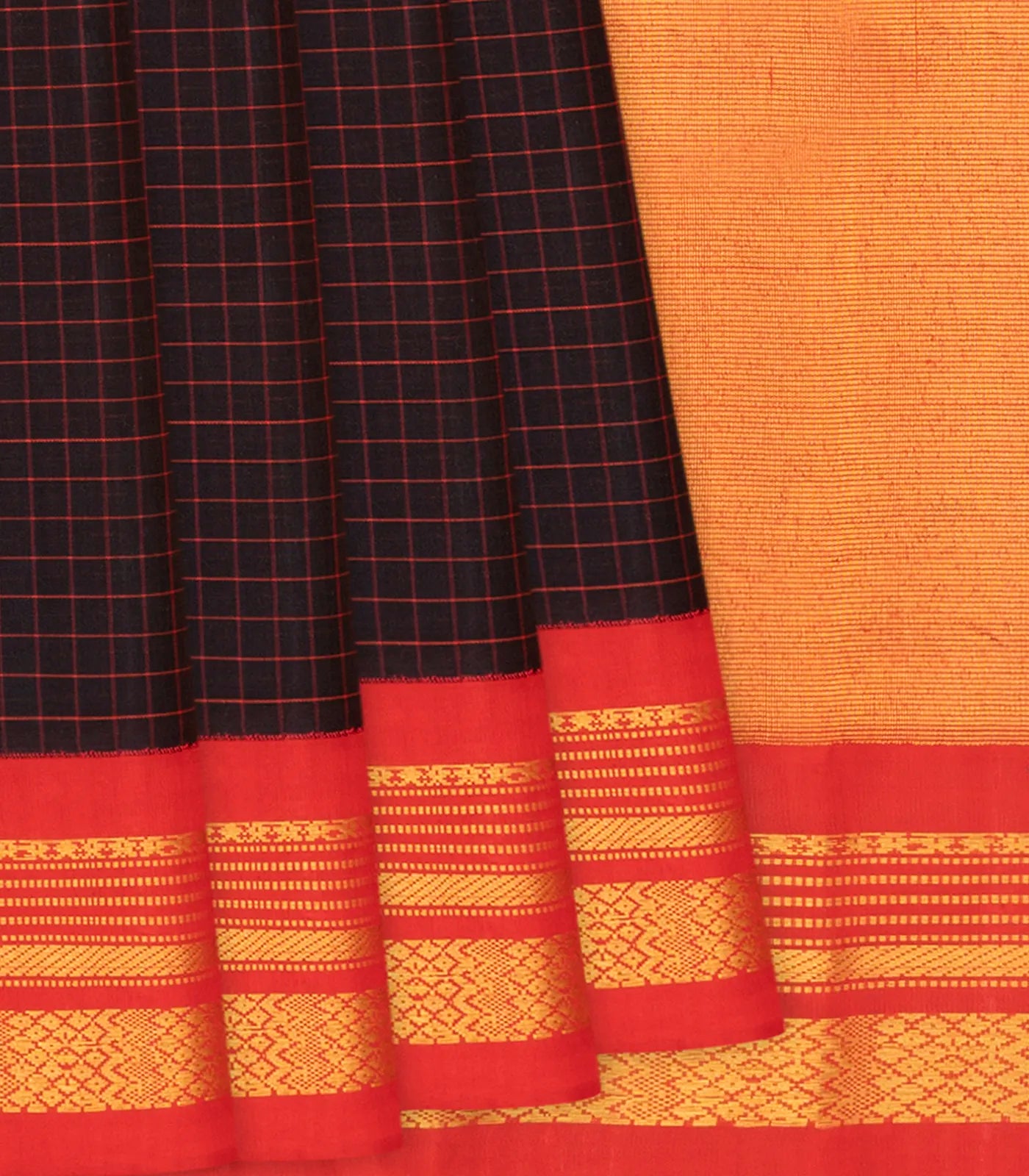 Black Handloom Gadwal SICO Saree With Checks-Black