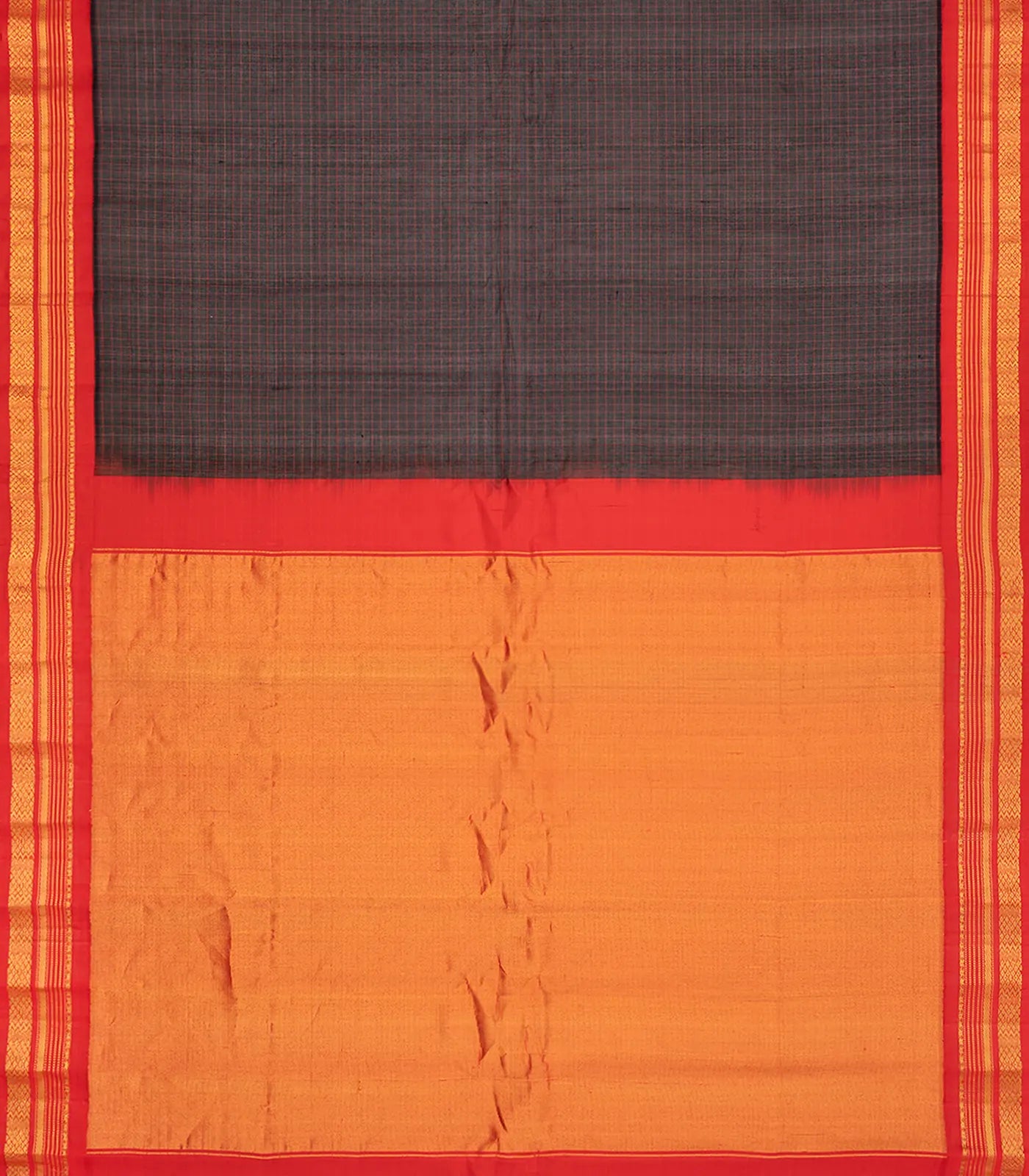 Black Handloom Gadwal SICO Saree With Checks-Black