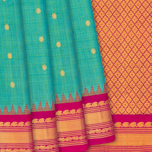 Aquamarine Handloom Gadwal SICO Saree With Chakaram Motifs -Aquamarine