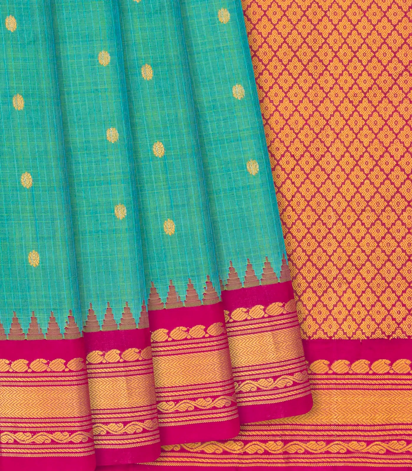 Aquamarine Handloom Gadwal SICO Saree With Chakaram Motifs -Aquamarine