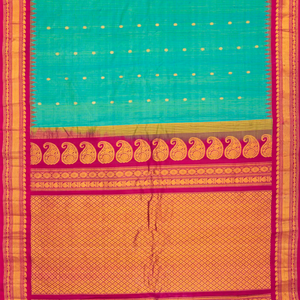 Aquamarine Handloom Gadwal SICO Saree With Chakaram Motifs -Aquamarine