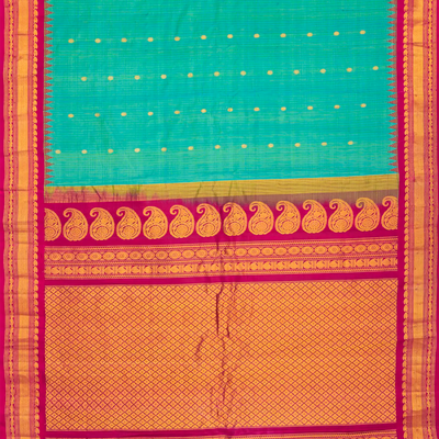 Aquamarine Handloom Gadwal SICO Saree With Chakaram Motifs -Aquamarine