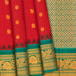 Red Handloom Gadwal SICO Saree With Annam Motifs -Red