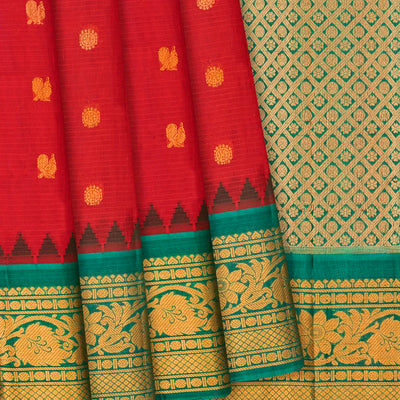 Red Handloom Gadwal SICO Saree With Annam Motifs -Red
