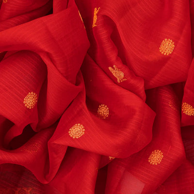 Red Handloom Gadwal SICO Saree With Annam Motifs -Red