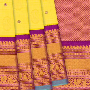 Yellow Handloom Gadwal Silk Saree With Mango Zari Butta-Yellow