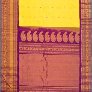 Yellow Handloom Gadwal Silk Saree With Mango Zari Butta-Yellow