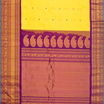 Yellow Handloom Gadwal Silk Saree With Mango Zari Butta-Yellow