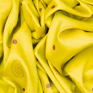 Yellow Handloom Gadwal Silk Saree With Mango Zari Butta-Yellow