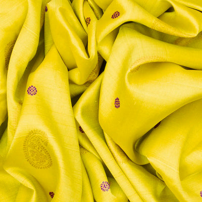 Yellow Handloom Gadwal Silk Saree With Mango Zari Butta-Yellow