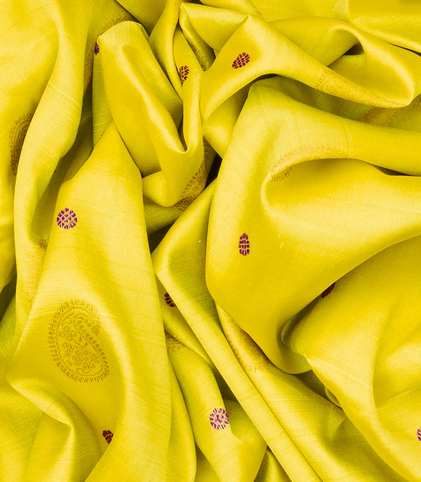 Yellow Handloom Gadwal Silk Saree With Mango Zari Butta-Yellow